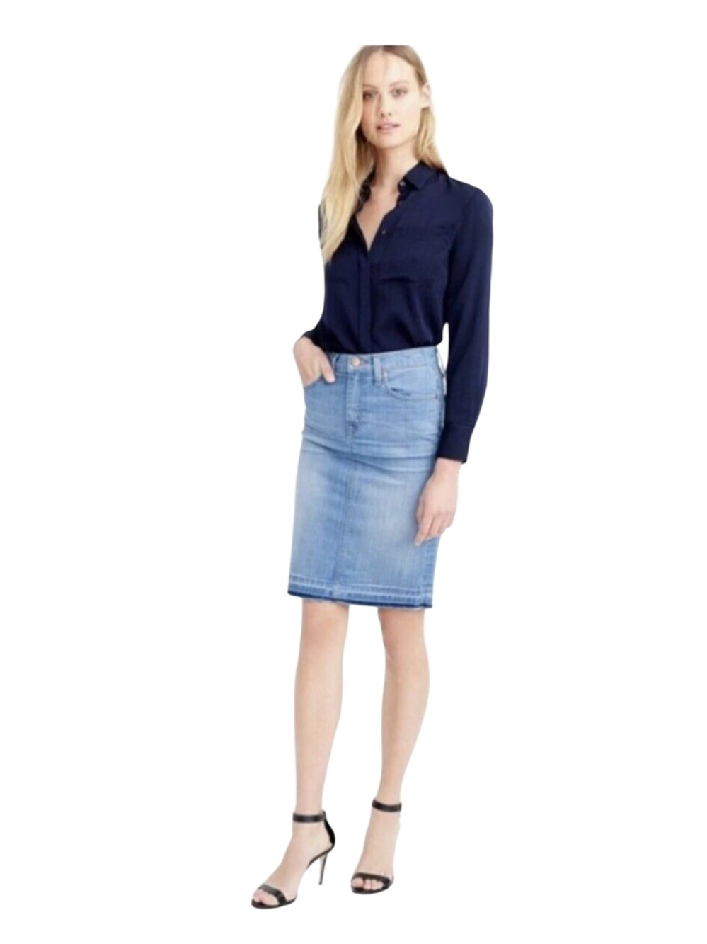J.Crew Frayed Denim Pencil Skirt Size 27